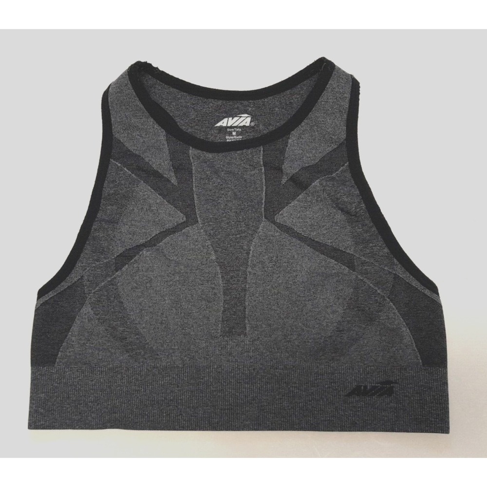Avia Women's Sports Bra M Black Gray Medium Support Racerback Active Gym